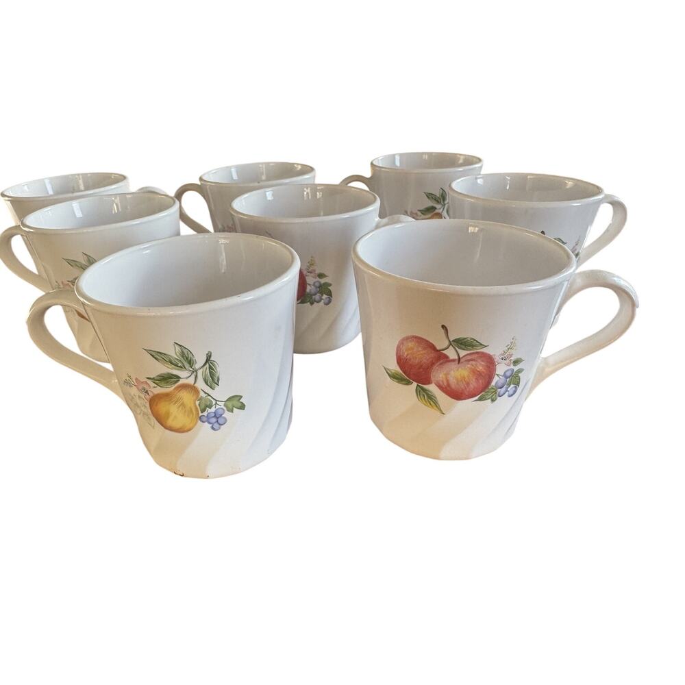 Vintage CorningWare Chutney Fruit Swirl Coffee Mugs Set of 8 USA